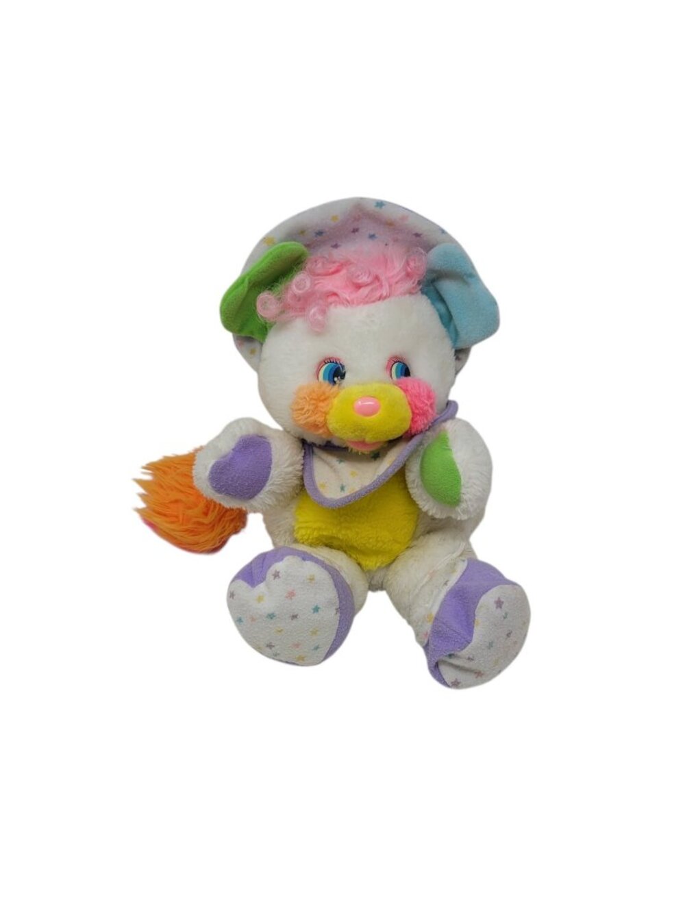 Vintage Popples Baby Bibsy Plush 1986 White Yellow Purple Bib Slippers Bonet